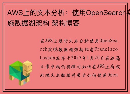 AWS上的文本分析：使用OpenSearch实施数据湖架构 架构博客